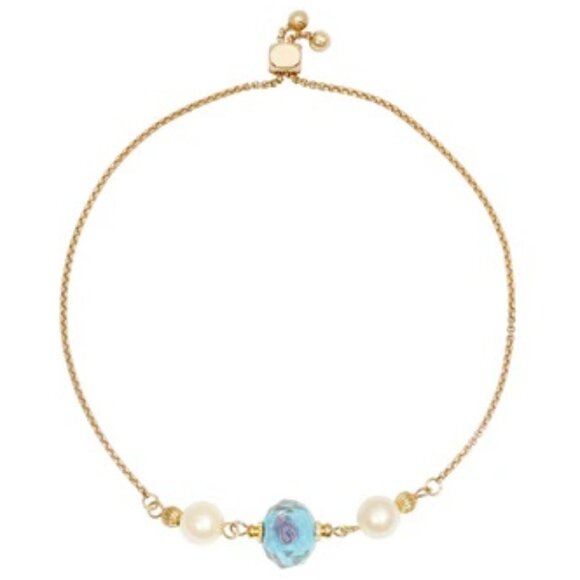 1928 JEWELRY Romantic 14KT GP Bel Fiore Aqua Blue Glass Bead Pearl Bracelet**NEW - Picture 2 of 3